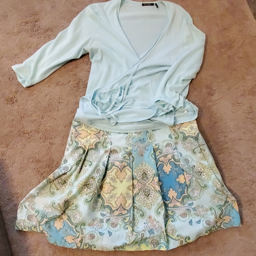 Ice blue paisley skirt and cardigan wrap